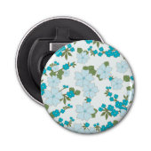 Blauwe bloemen, bloempatroon, patroon van bloemen button flesopener (Voorkant)