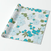 Blauwe bloemen, bloempatroon, patroon van bloemen cadeaupapier (Uitgerold)