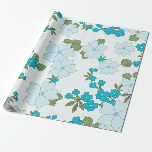 Blauwe bloemen, bloempatroon, patroon van bloemen cadeaupapier (Uitgerold)