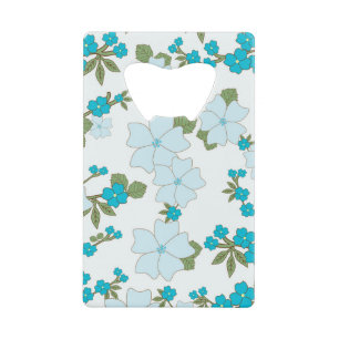 Blauwe bloemen, bloempatroon, patroon van bloemen creditkaart flessenopener
