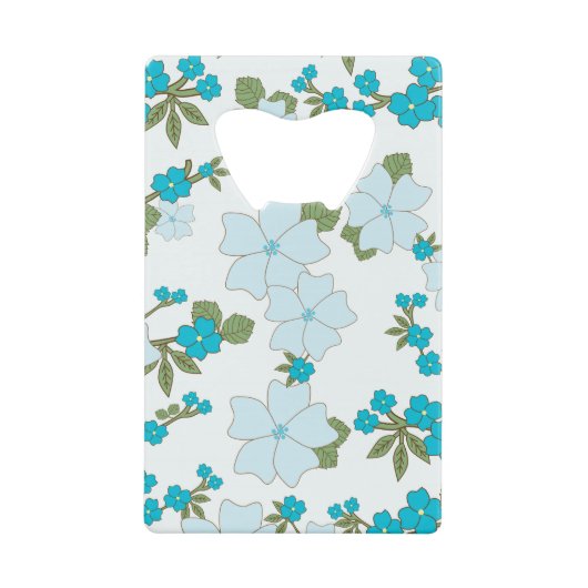 Blauwe bloemen, bloempatroon, patroon van bloemen creditkaart flessenopener (Voorkant)