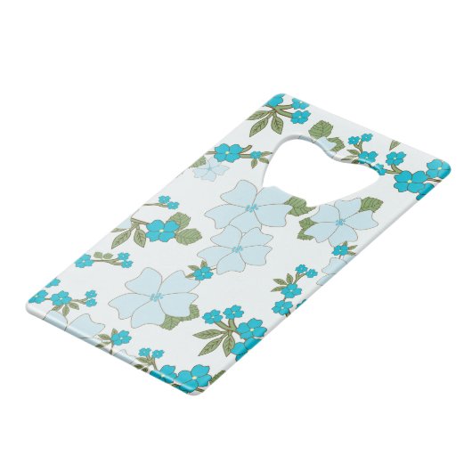 Blauwe bloemen, bloempatroon, patroon van bloemen creditkaart flessenopener (Achterkant Gekanteld)