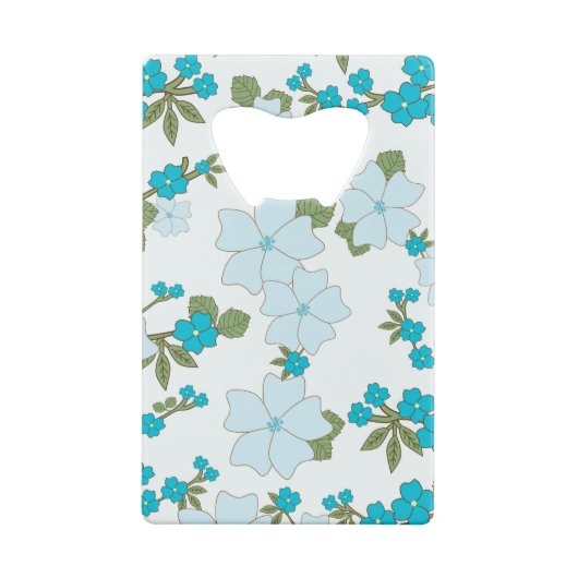 Blauwe bloemen, bloempatroon, patroon van bloemen creditkaart flessenopener (Achterkant)