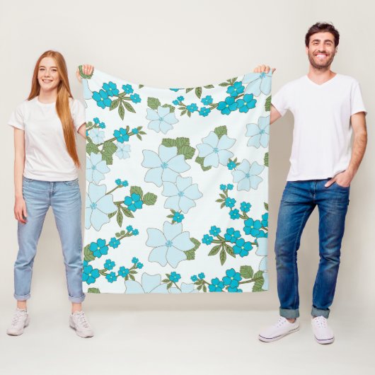 Blauwe bloemen, bloempatroon, patroon van bloemen fleece deken (In situ)