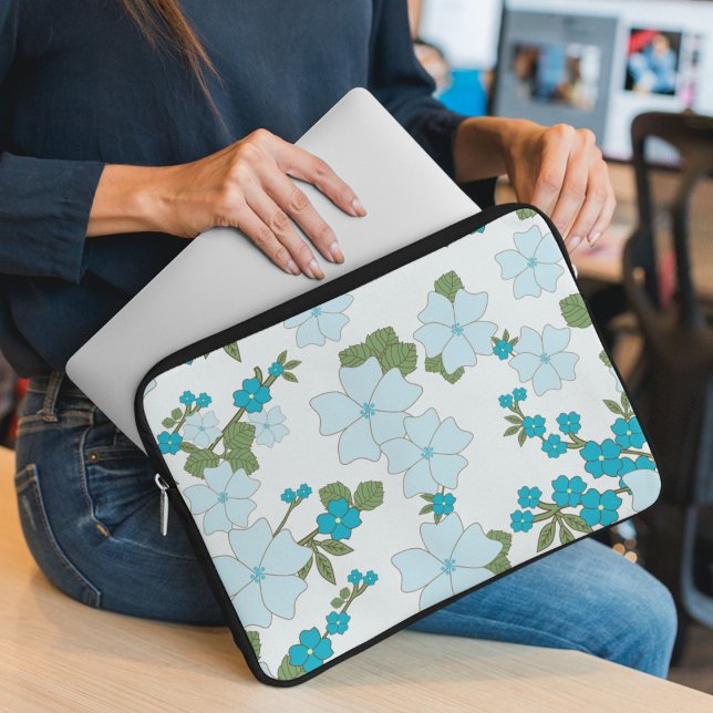 Blauwe bloemen, bloempatroon, patroon van bloemen laptop sleeve (Creator heeft geüpload)