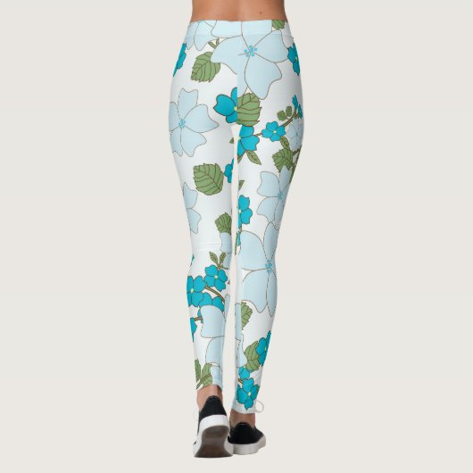 Blauwe bloemen, bloempatroon, patroon van bloemen leggings (Achterkant)