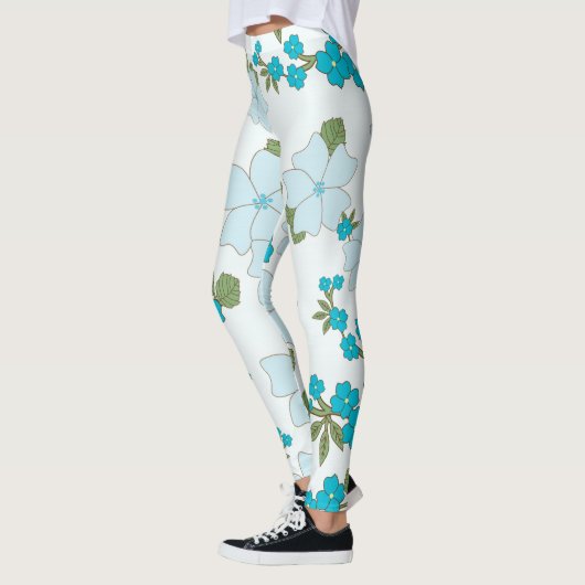 Blauwe bloemen, bloempatroon, patroon van bloemen leggings (Links)
