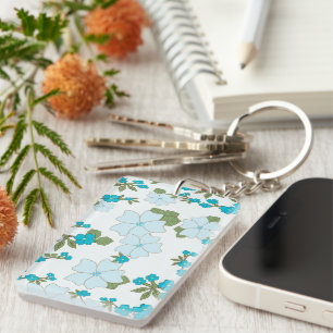 Blauwe bloemen, bloempatroon, patroon van bloemen sleutelhanger