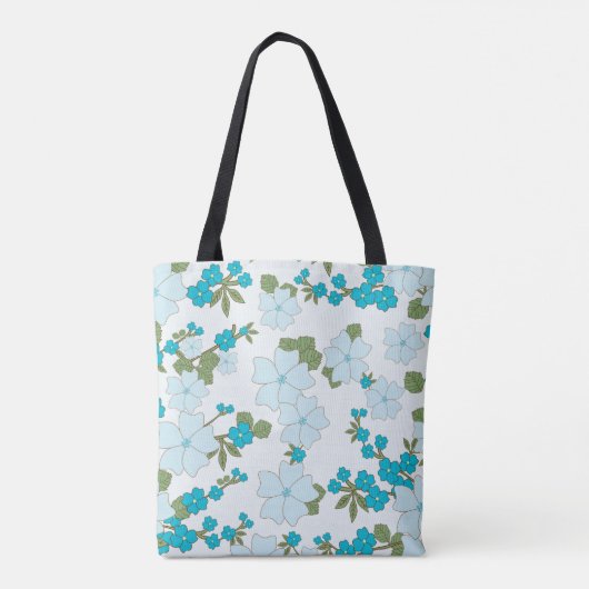 Blauwe bloemen, bloempatroon, patroon van bloemen tote bag (Achterkant)