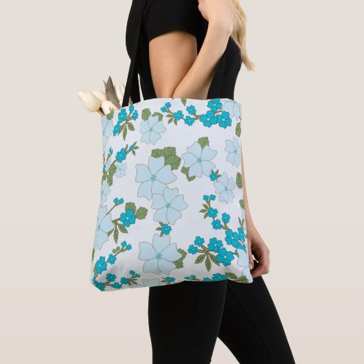 Blauwe bloemen, bloempatroon, patroon van bloemen tote bag (Dichtbij)