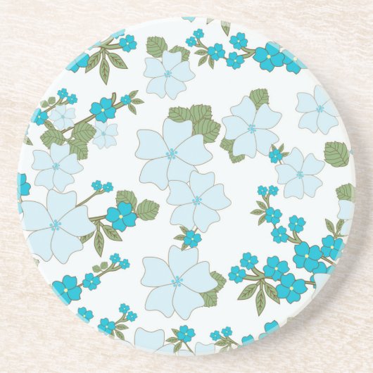 Blauwe bloemen, bloempatroon, patroon van bloemen zandsteen onderzetter (Voorkant)