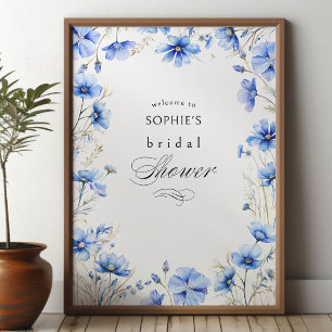 Blauwe Bloemen Bloemstuk Bruidsdouche Welkom Poster