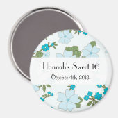 Blauwe bloemen, blokpatroon, zoet 16 magneet (Voorkant / Achterkant)