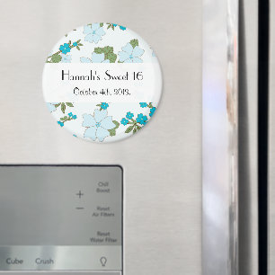 Blauwe bloemen, blokpatroon, zoet 16 magneet