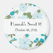 Blauwe bloemen, blokpatroon, zoet 16 magneet (Voorkant)