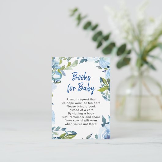 Blauwe Bloemen Boeken voor baby Aanvraagkaart Informatiekaartje (Staand voorkant)