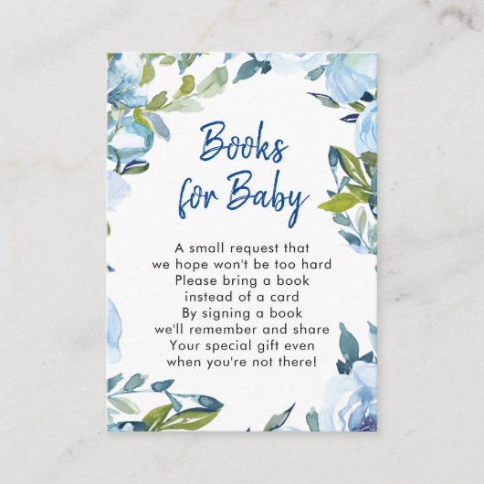 Blauwe Bloemen Boeken voor baby Aanvraagkaart Informatiekaartje (Voorkant)