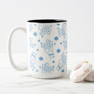Blauwe Bloemen Boeketten Motief Mok