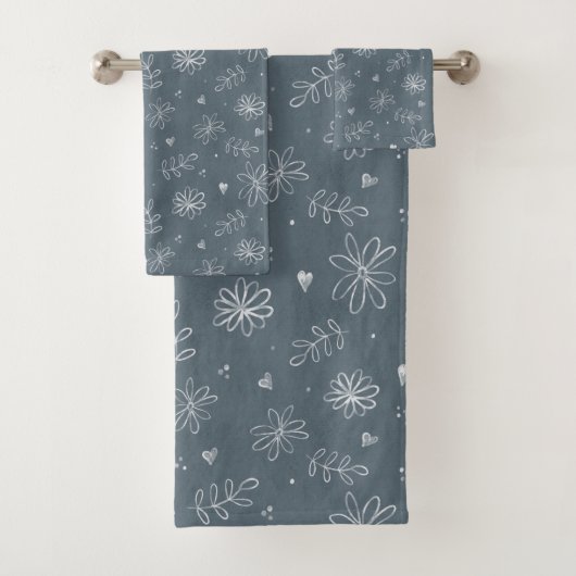 Blauwe Bloemen Boerderij Cottage Design Handdoek (Insitu)