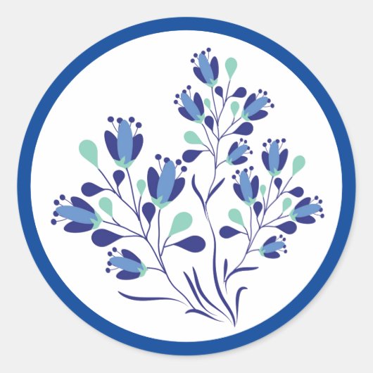 Blauwe Bloemen Boetiek Ronde Stiker Sticker (Voorkant)