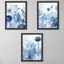 Blauwe Bloemen Boho Wandkunst
