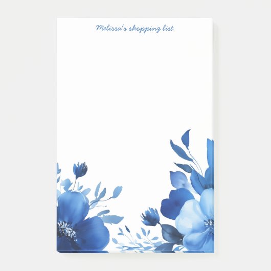 Blauwe Bloemen Boodschappenlijst Aangepast Post-it® Notes (Voorkant)