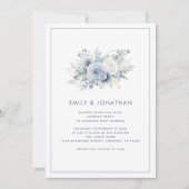 Blauwe Bloemen Border QR Huwelijksavond Feest Kaart (Voorkant)