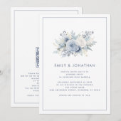 Blauwe Bloemen Border QR Huwelijksavond Feest Kaart (Voorkant / Achterkant)