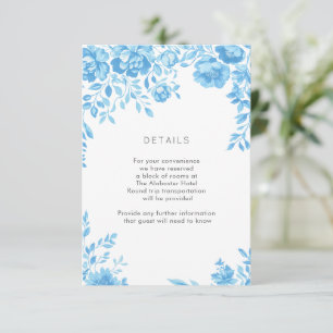 Blauwe Bloemen Border Wedding Details Informatiekaartje
