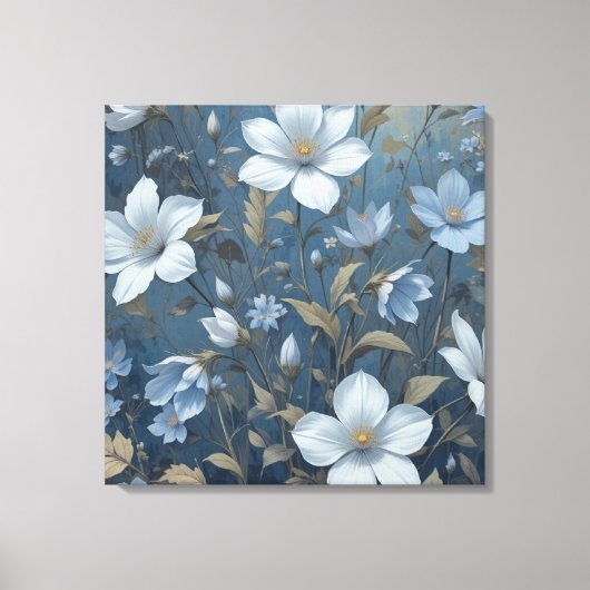 Blauwe Bloemen Botanisch Patroon AI Digitale Wandk Canvas Afdruk (Voorkant)