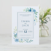 Blauwe bloemen botanische rand modern kaart (Staand voorkant)