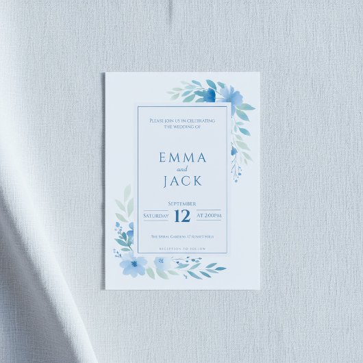 Blauwe bloemen botanische rand modern kaart