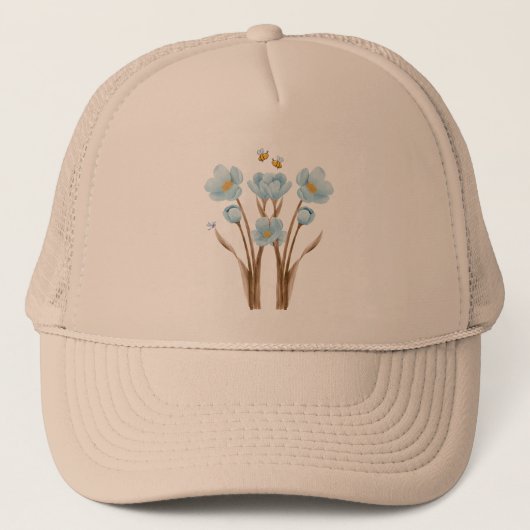 Blauwe bloemen botanische tuin trucker pet (Voorkant)