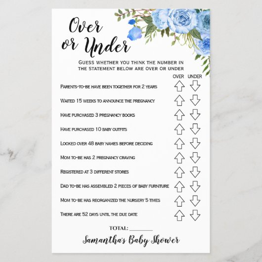 Blauwe bloemen boven of onder Baby shower Flyer (Voorkant)