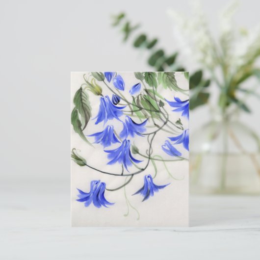 Blauwe bloemen briefkaart (Staand voorkant)
