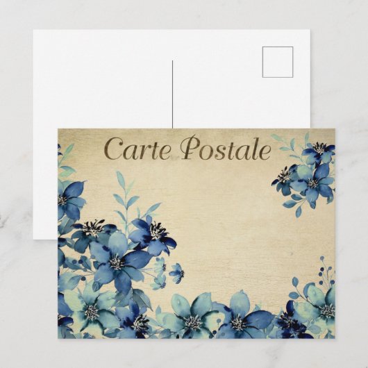 Blauwe bloemen briefkaart (Voorkant / Achterkant)