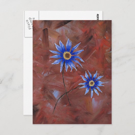 Blauwe bloemen briefkaart (Voorkant / Achterkant)