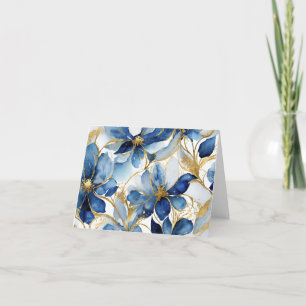 Blauwe bloemen briefpapier met gouden accenten bedankkaart