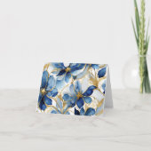 Blauwe bloemen briefpapier met gouden accenten bedankkaart (Voorkant)