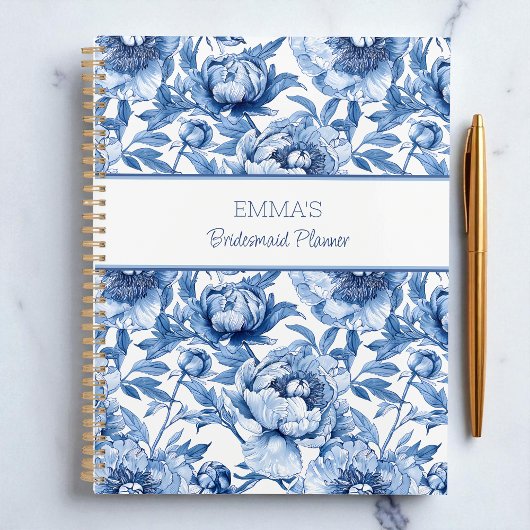 Blauwe Bloemen Bruidsmeisje Gepersonaliseerde Naam Planner