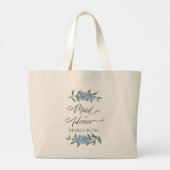 Blauwe Bloemen Bruidsmeisje van Eer Custom Grote Tote Bag (Achterkant)