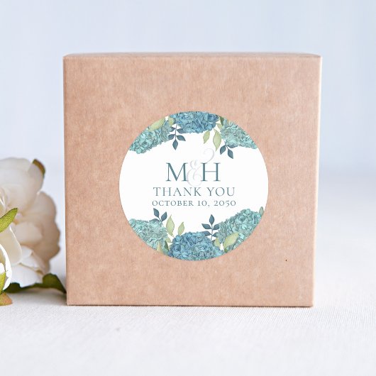 Blauwe Bloemen bruiloft Bedankt Custom Ronde Sticker