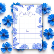 Blauwe Bloemen Bruiloft bingo spel