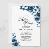 Blauwe bloemen bruiloft na het feest kaart (Voorkant)