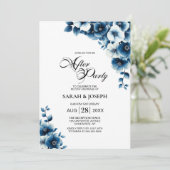 Blauwe bloemen bruiloft na het feest kaart (Staand voorkant)
