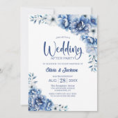 Blauwe bloemen bruiloft na het feest kaart (Voorkant)