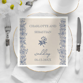 Blauwe  bloemen bruiloft papieren servetten