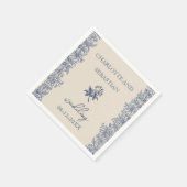 Blauwe  bloemen bruiloft papieren servetten (Hoek)