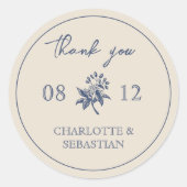 Blauwe Bloemen bruiloft Ronde Sticker (Voorkant)