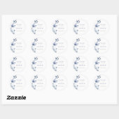 blauwe bloemen bruiloft ronde sticker (Vel)